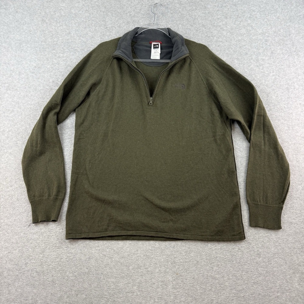 The North Face Sweater‎ Mens L Olive Green Quarter Zip Wool Blend Knit Pullover
